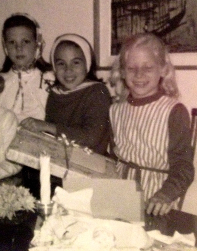 My ninth birthday. Mama gave me an iceskating party. Very cool for South Florida! L-R Dana, me, Andrea