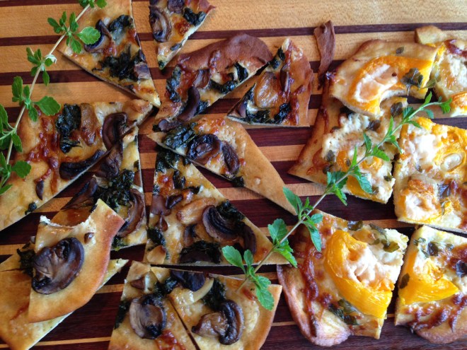 I chose sauteed mushrooms, fresh marjoram and mint leaves roasted garlic and Gruyere this this flatbread.